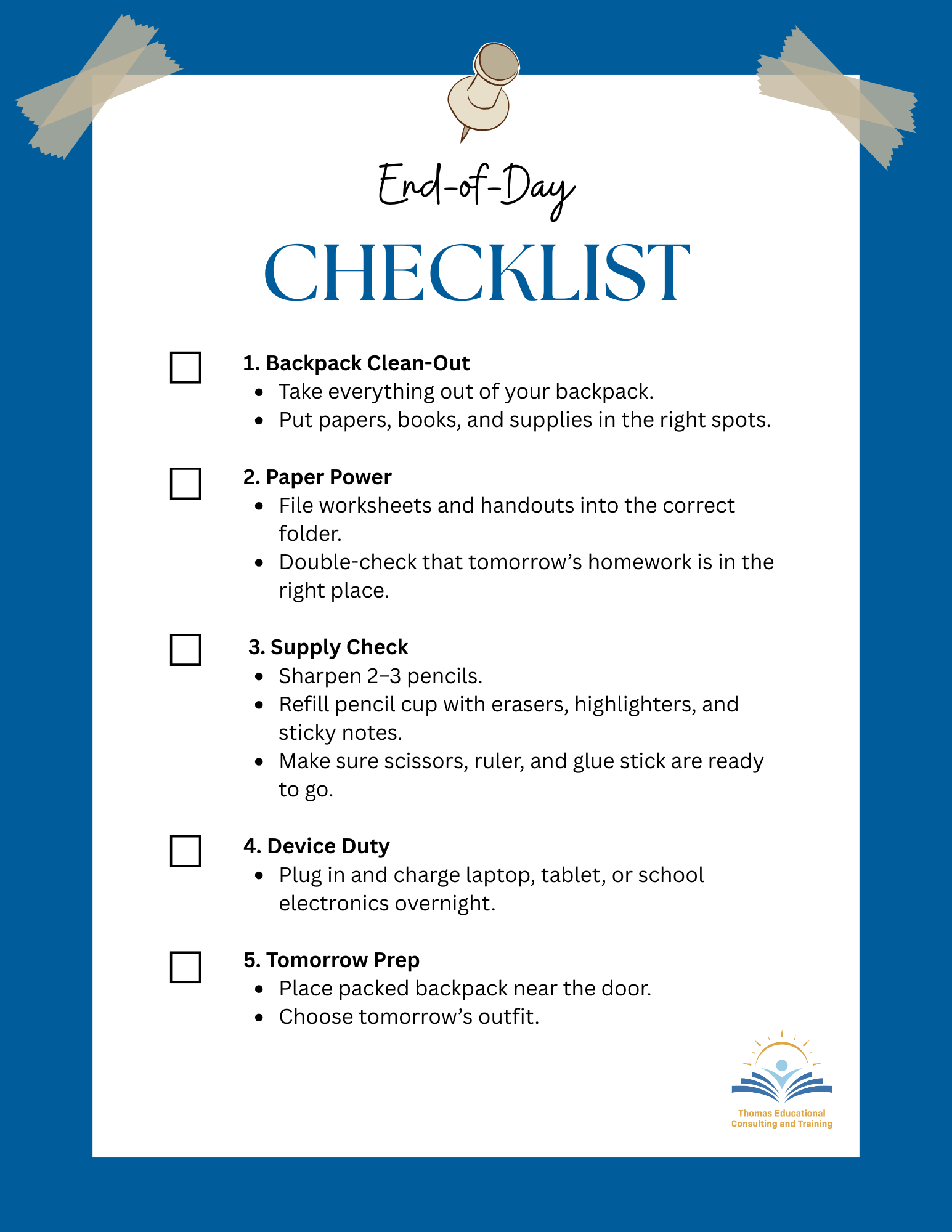 End of Day Checklist